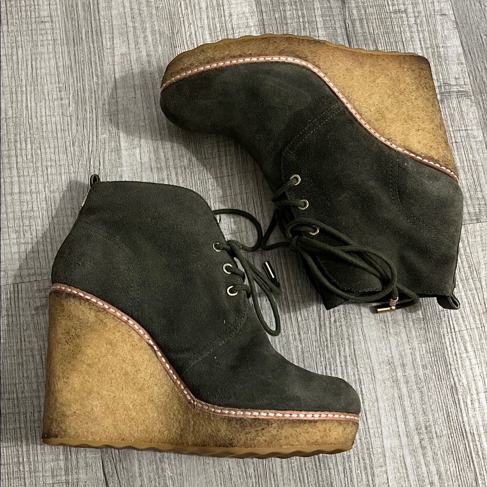 Tory Burch Olive Green Wedge Ankle Boots